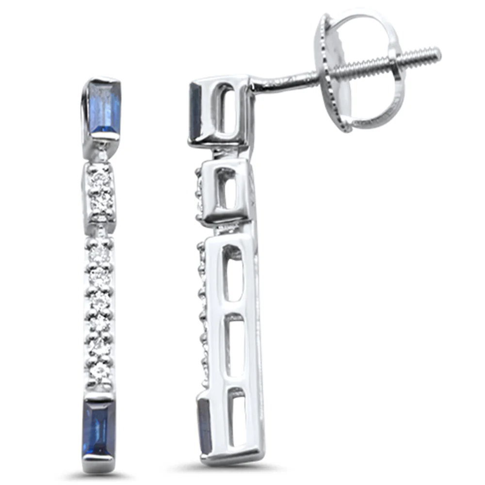.41ct G SI 14K White Gold Diamond Blue Sapphire Dangling Earrings