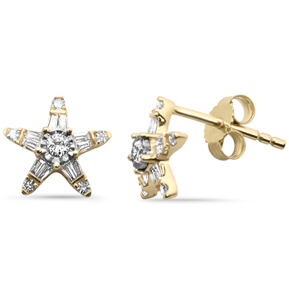 .26ct G SI 14K Yellow Gold Diamond Star Baguette Earrings