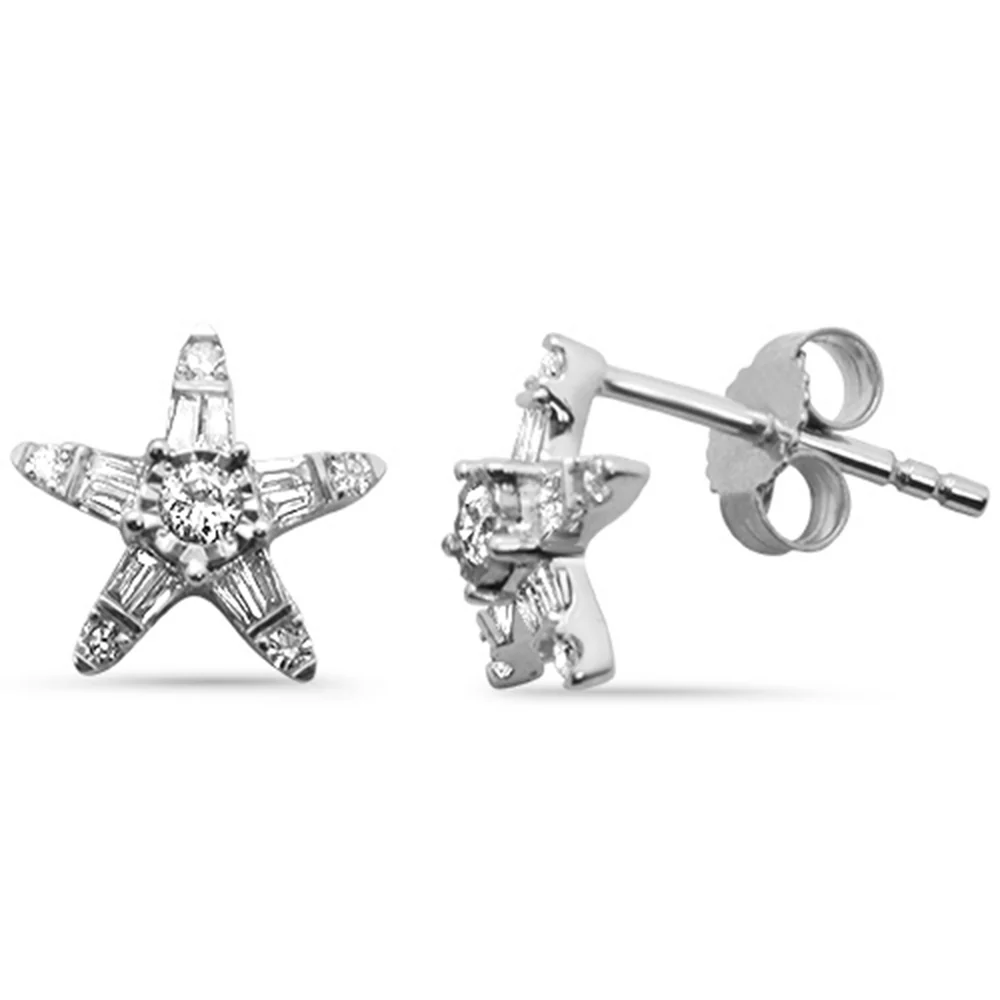 .26ct G SI 14K White Gold Diamond Star Baguette Earrings