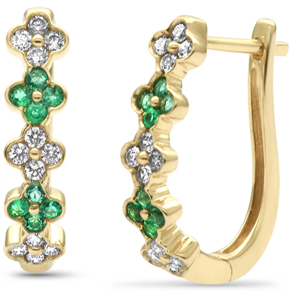 <span style="color:purple">SPECIAL!</span> .53ct G SI 14K Yellow Gold Diamond & Emerald Petite Hoop Earrings