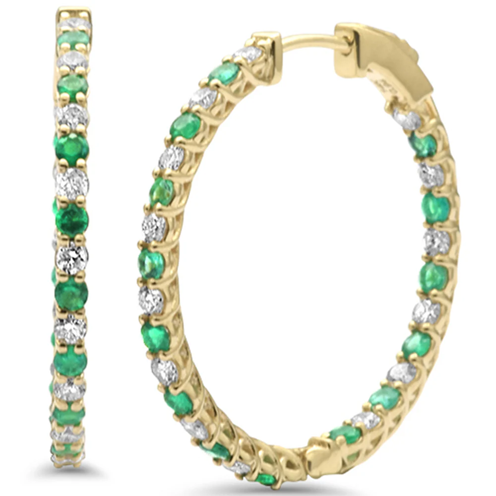 <span style="color:purple">SPECIAL!</span> 1.01ct G SI 14K Yellow Gold Diamond & Emerald Hoop Earrings