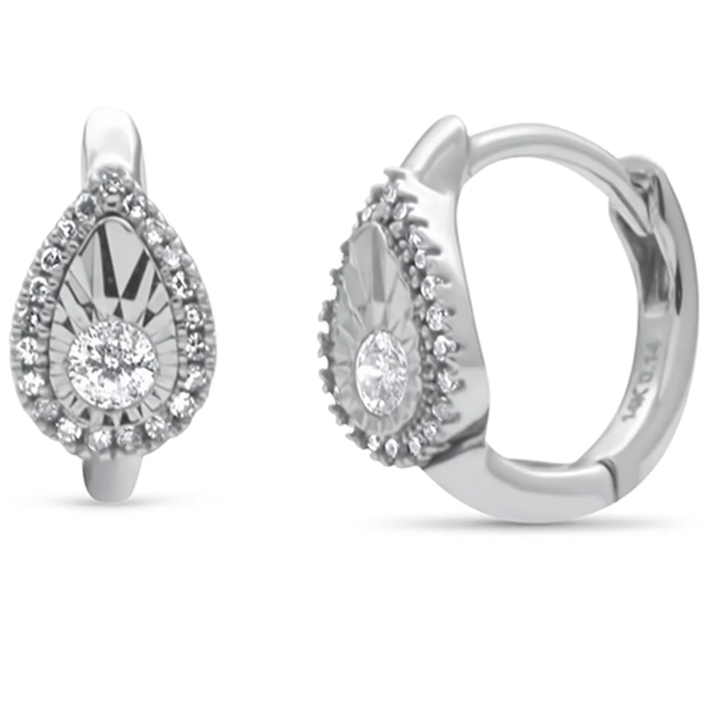 <span style="color:purple">SPECIAL!</span> .14ct G SI 14K White Gold Diamond Pear Shaped Hoop Earrings