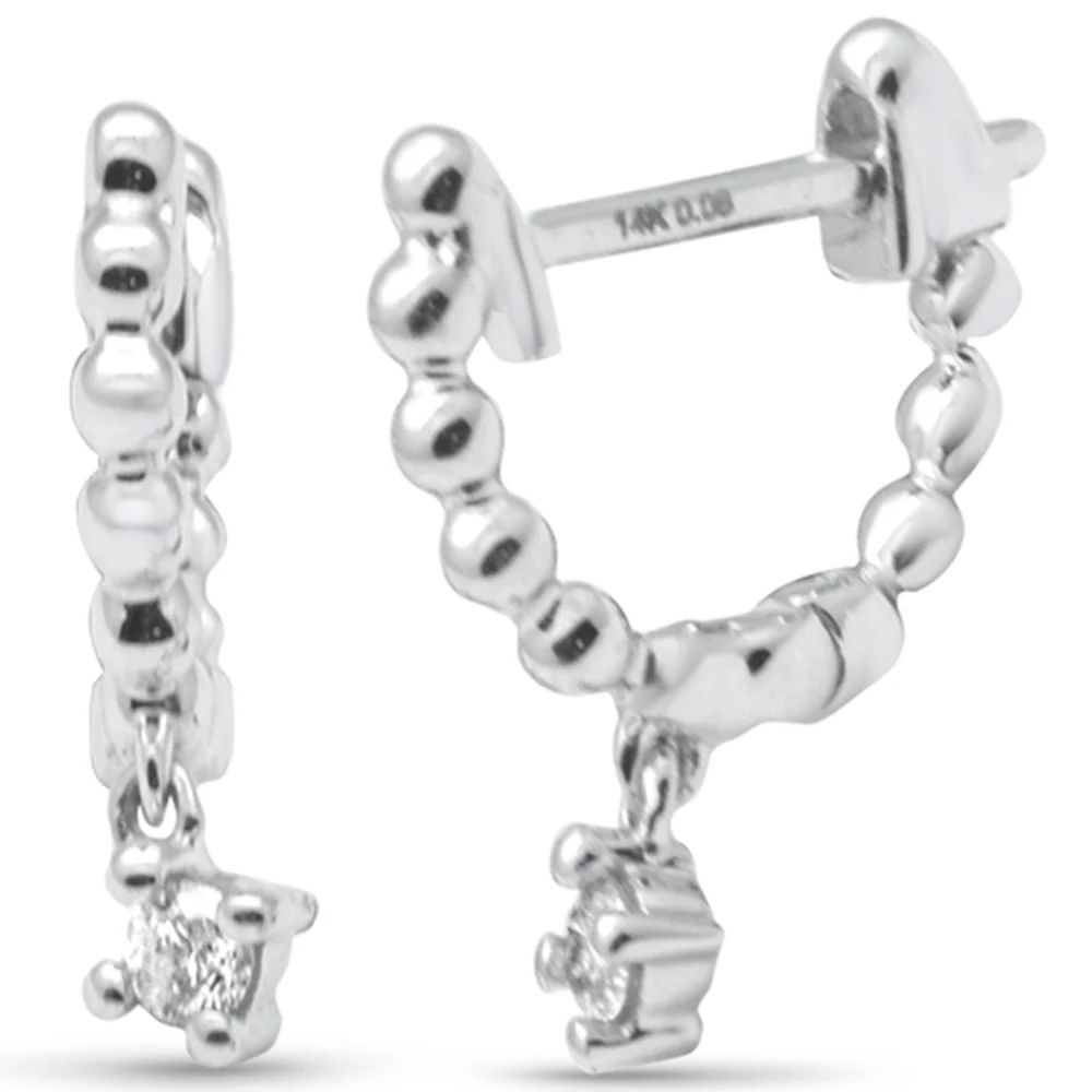.08ct G SI 14K White Gold Diamond Petite Hoop Earrings