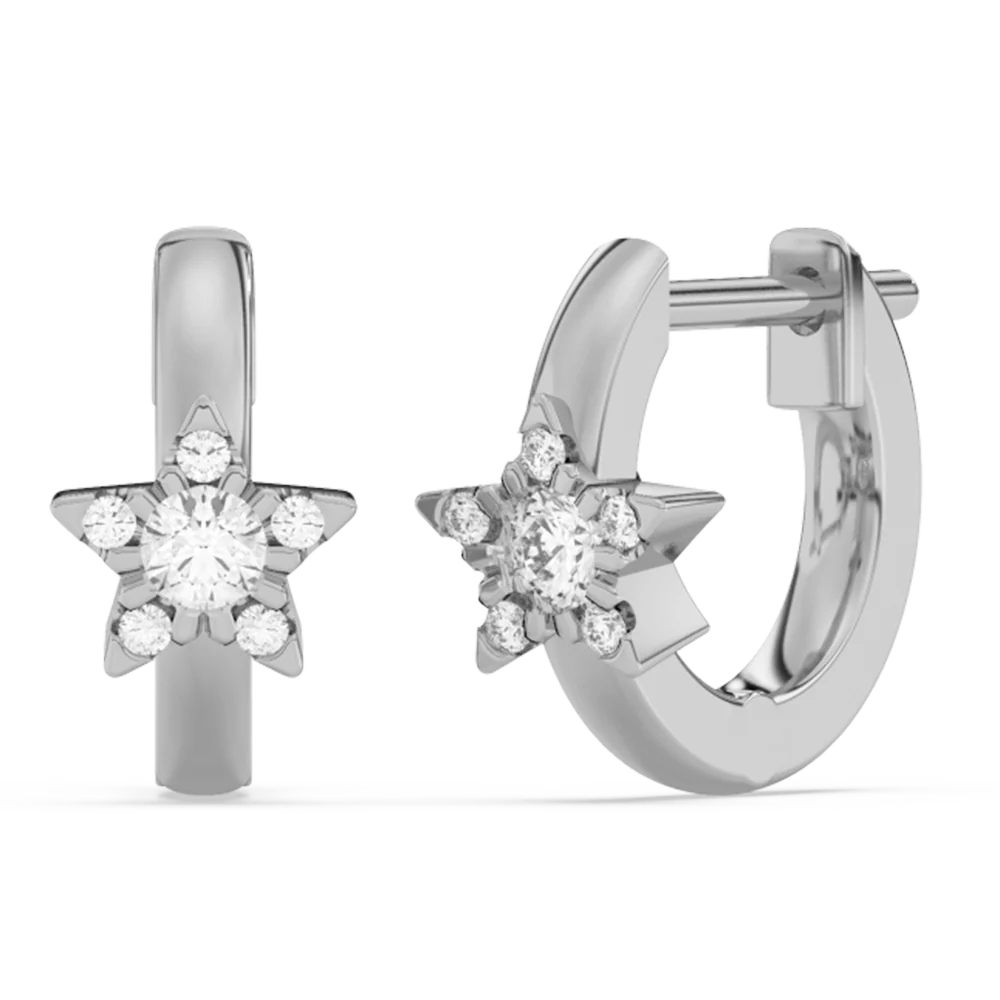 <span style="color:purple">SPECIAL!</span> .18ct G SI 14K White Gold Diamond Star Petite Hoop Earrings