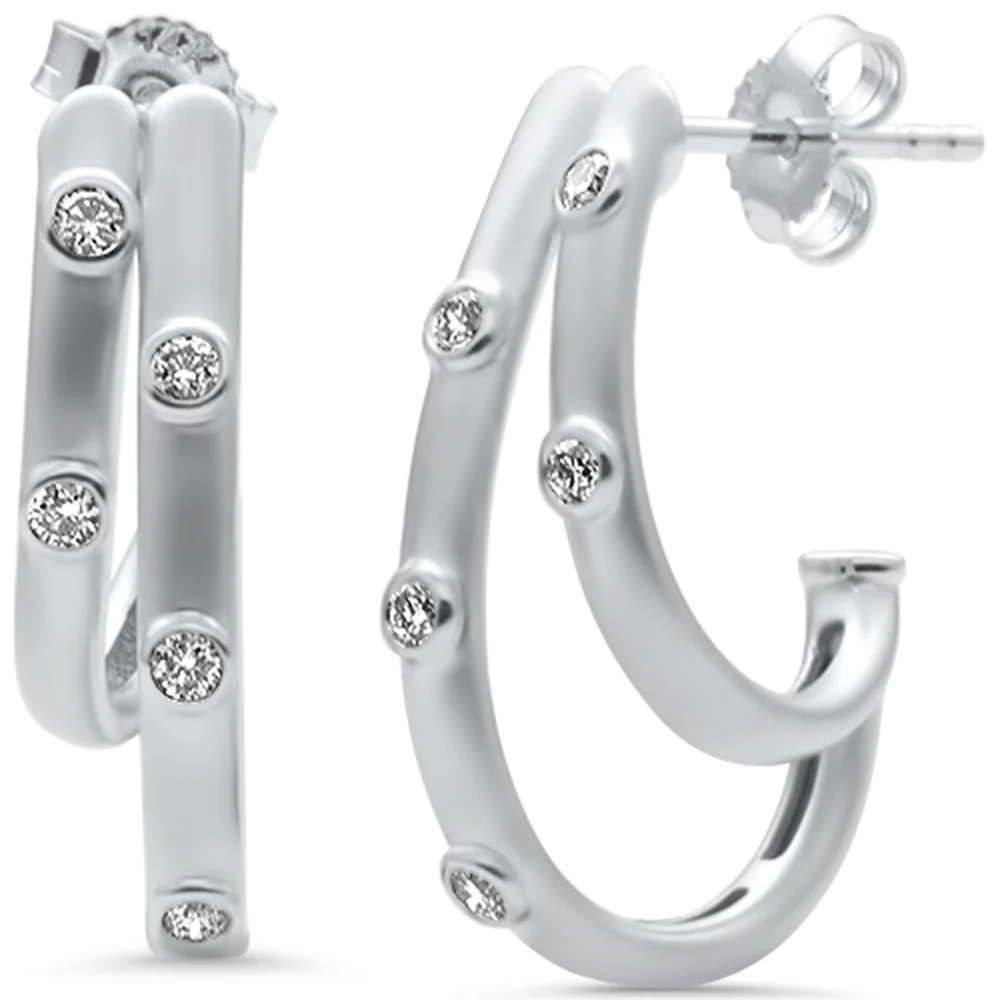 <span style="color:purple">SPECIAL!</span> .20ct G SI 14K White Gold Diamond Double J Hoop Earrings