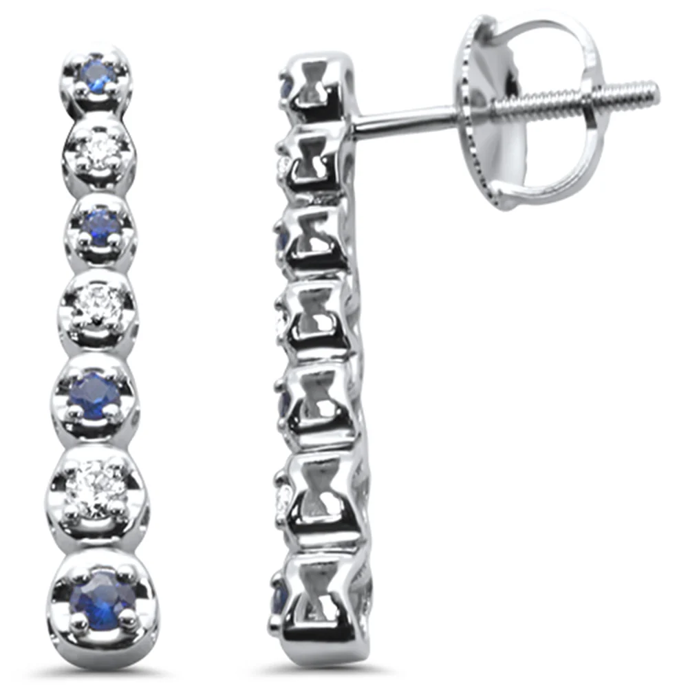 <span style="color:purple">SPECIAL!</span> .21ct G SI 14K White Gold Diamond & Blue Sapphire Gemstones Drop Earrings