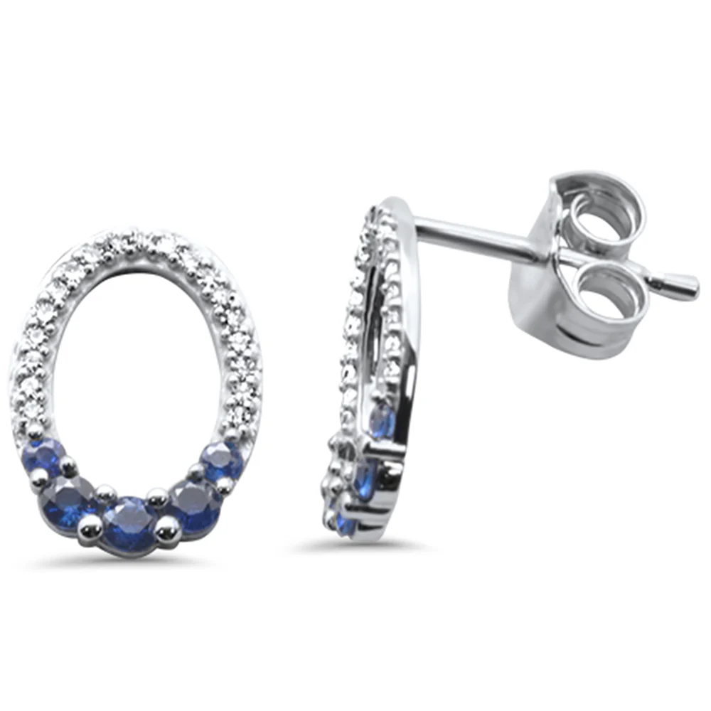 .31ct G SI 14K White Gold Diamond Oval Shape & Blue Sapphire Gemstones Earrings