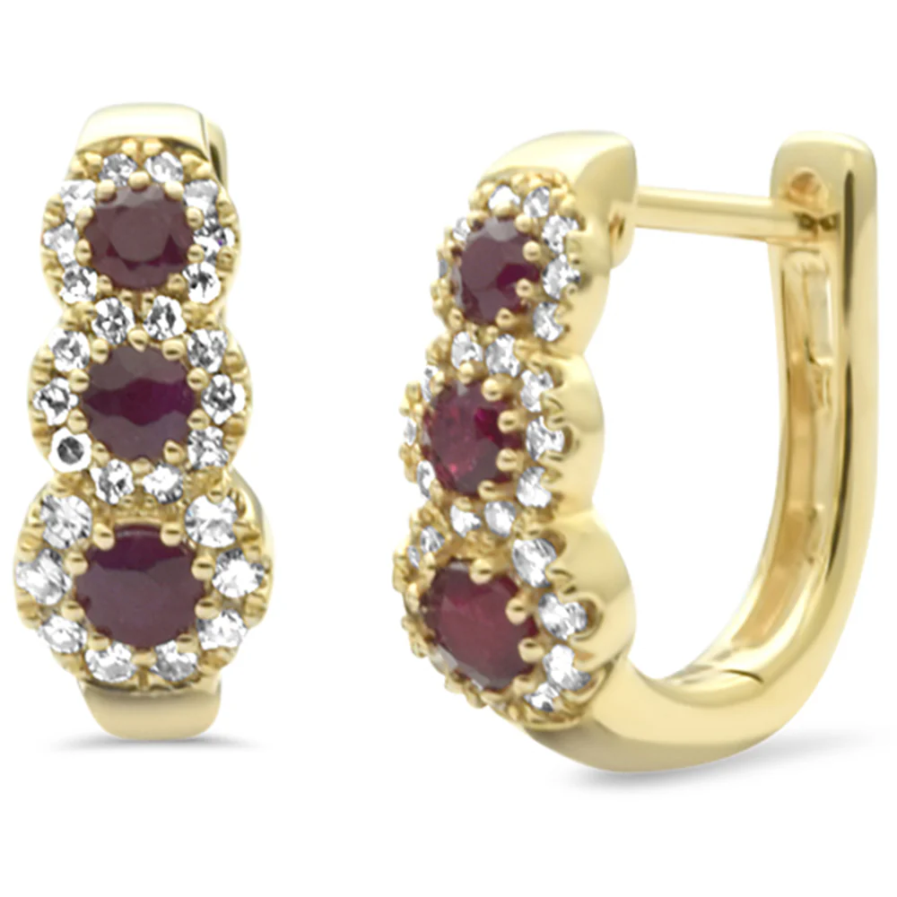 <span style="color:purple">SPECIAL!</span>.25ct, .54ct G SI 14K Yellow Gold Diamond & Ruby Gemstones Hoop Earrings
