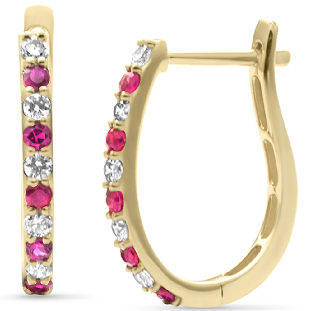<span style="color:purple">SPECIAL!</span> .55ct G SI 14K Yellow Gold Diamond & Ruby Gemstones Hoop Earrings