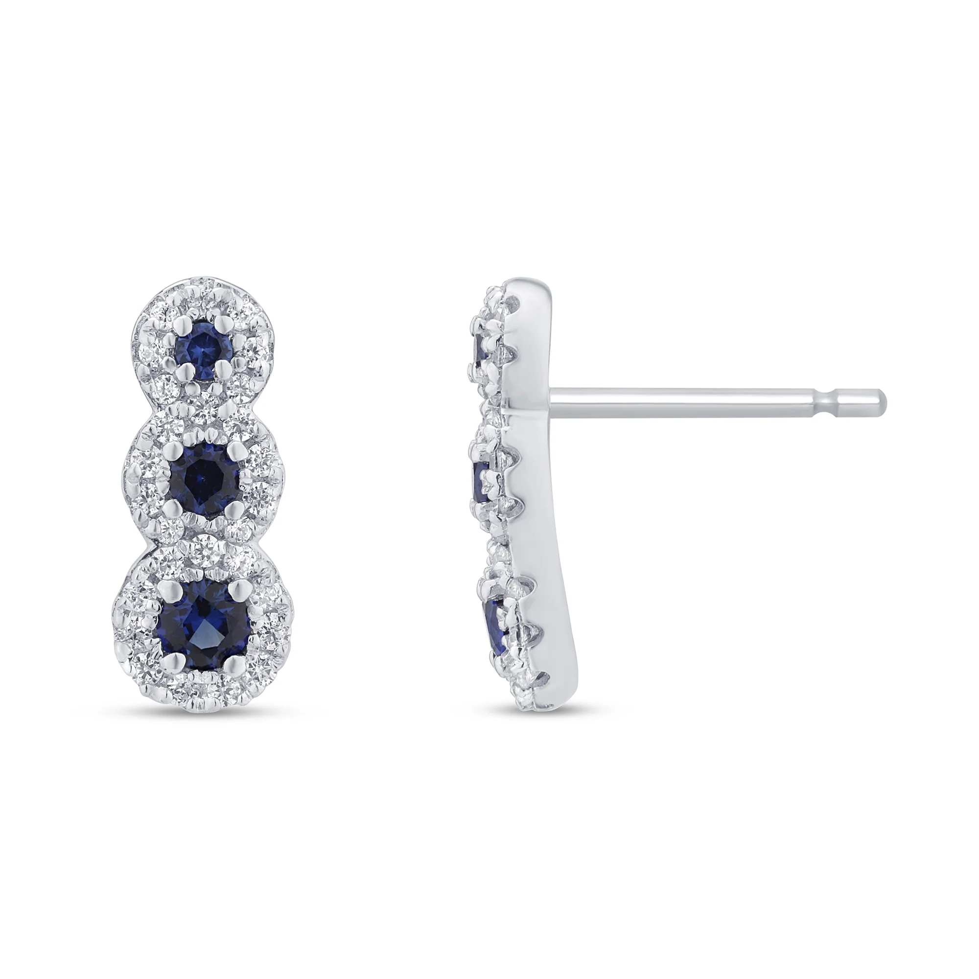 .47ct G SI 14K White Gold Diamond & Blue Sapphire Gemstones Drop Earrings