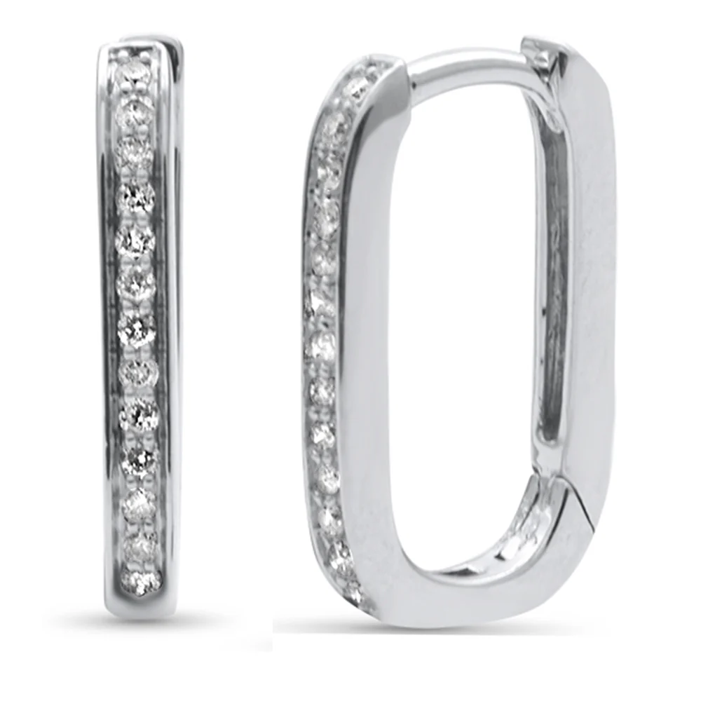<span style="color:purple">SPECIAL!</span> .16ct G SI 14K White Gold Diamond Elongated Square Hoop Paper Clip Link Earrings