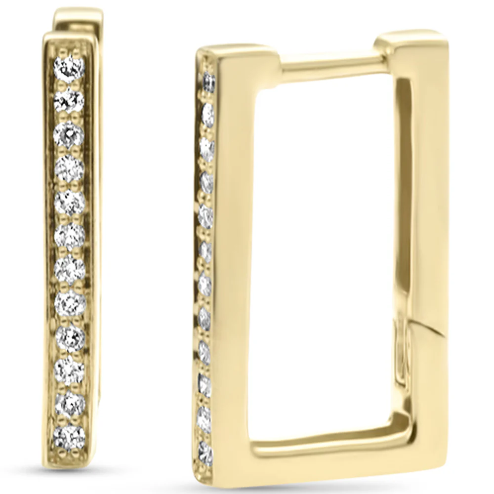 <span style="color:purple">SPECIAL!</span>.16ct G SI 14K Yellow Gold Diamond Elongated Square Geometric Shape Hoop Earrings
