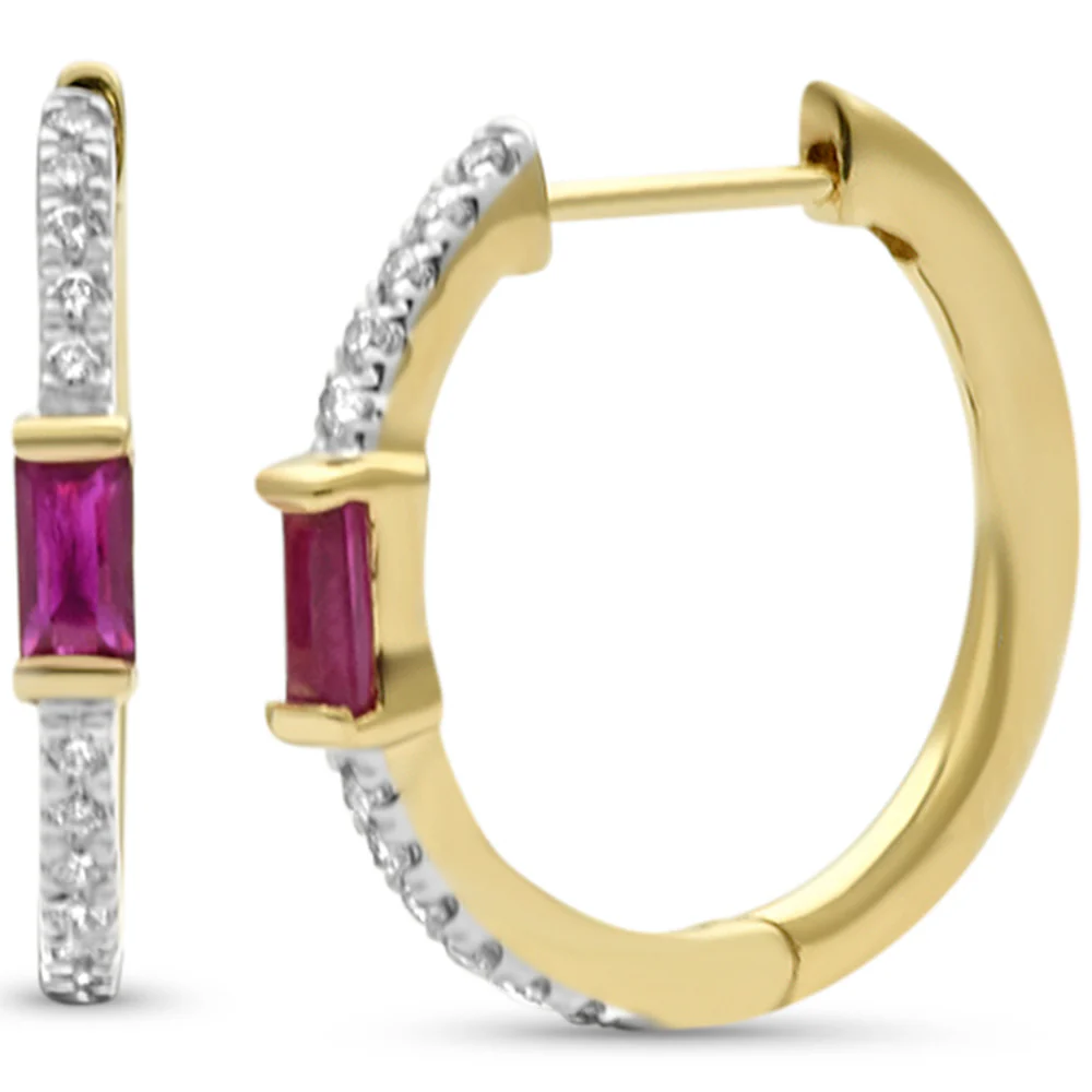 <span style="color:purple">SPECIAL!</span>.46ct G SI 14K Yellow Gold Diamond & Ruby Gemstone Hoop Earrings