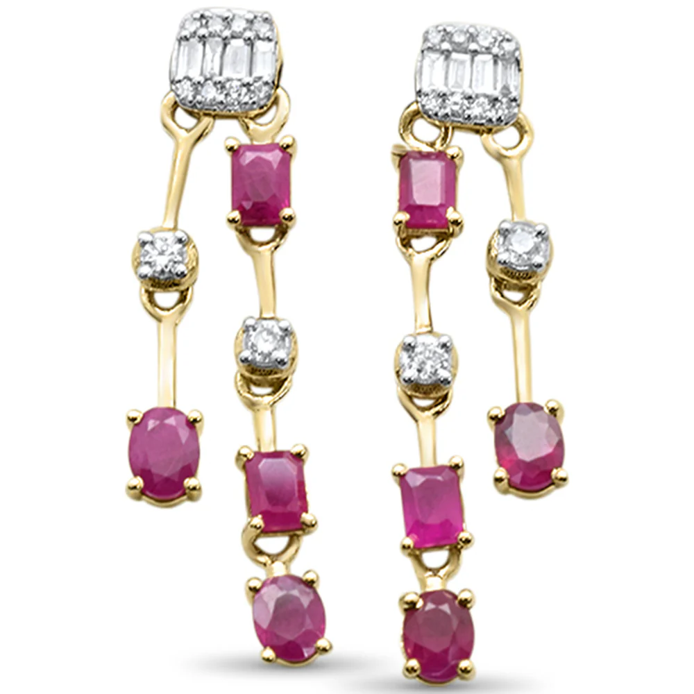 <span style="color:purple">SPECIAL!</span> 1.93ct G SI 14K Yellow Gold Diamond & Ruby Gemstones Drop Earrings