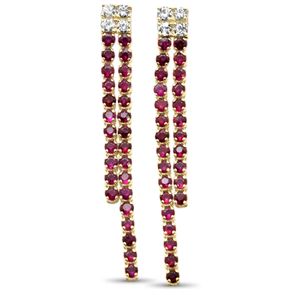 <span style="color:purple">SPECIAL!</span>1.03ct G SI 14K Yellow Gold Diamond & Ruby Gemstones Drop Earrings
