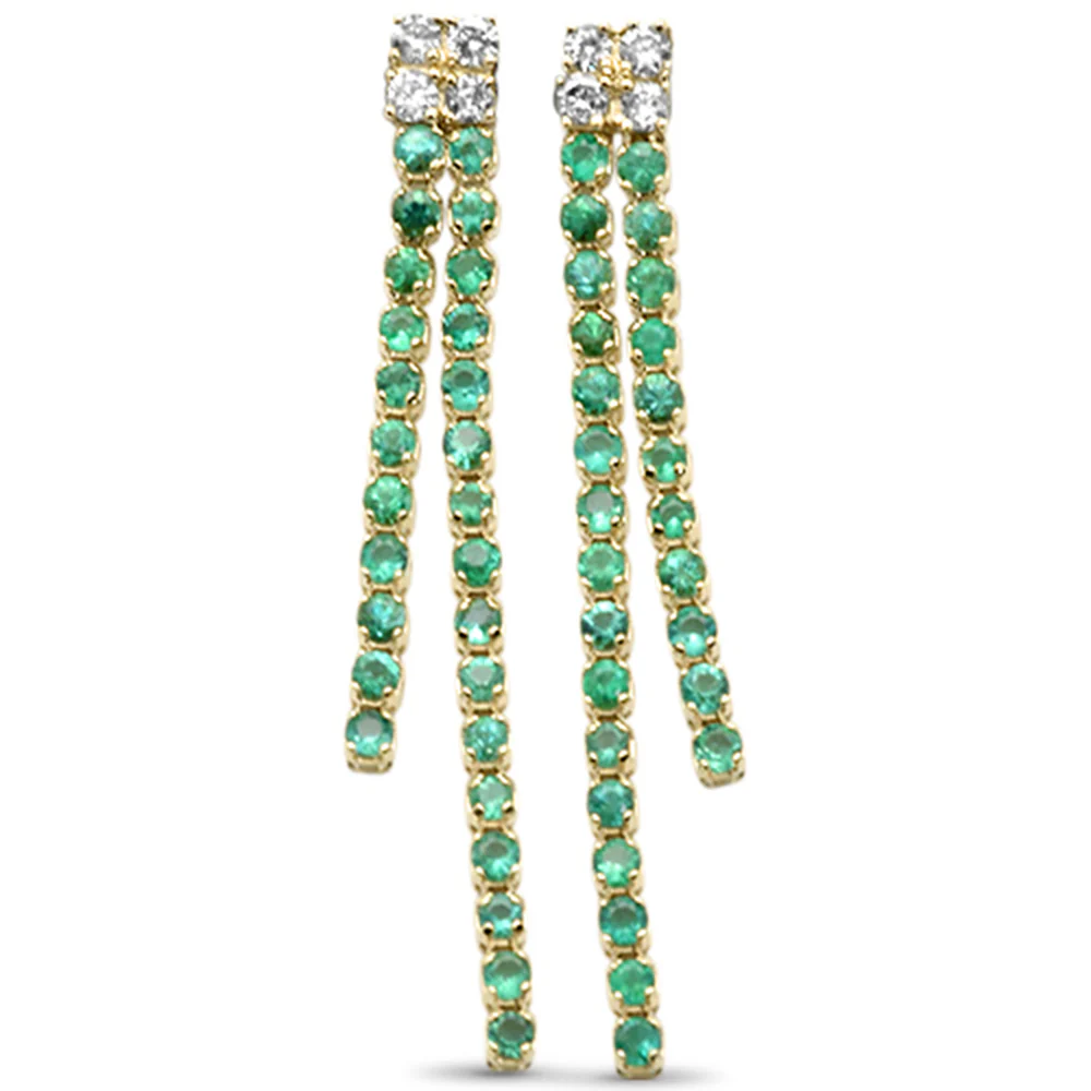 <span style="color:purple">SPECIAL!</span>1.00ct G SI 14K Yellow Gold Diamond & Emerald Gemstones Drop Earrings