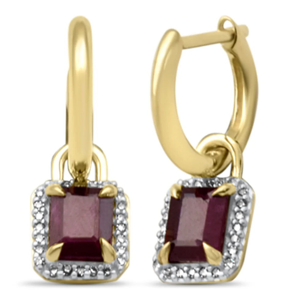 <span style="color:purple">SPECIAL!</span>1.41ct G SI 14K Yellow Gold Diamond & Ruby Gemstones Dangling Hoop Earrings