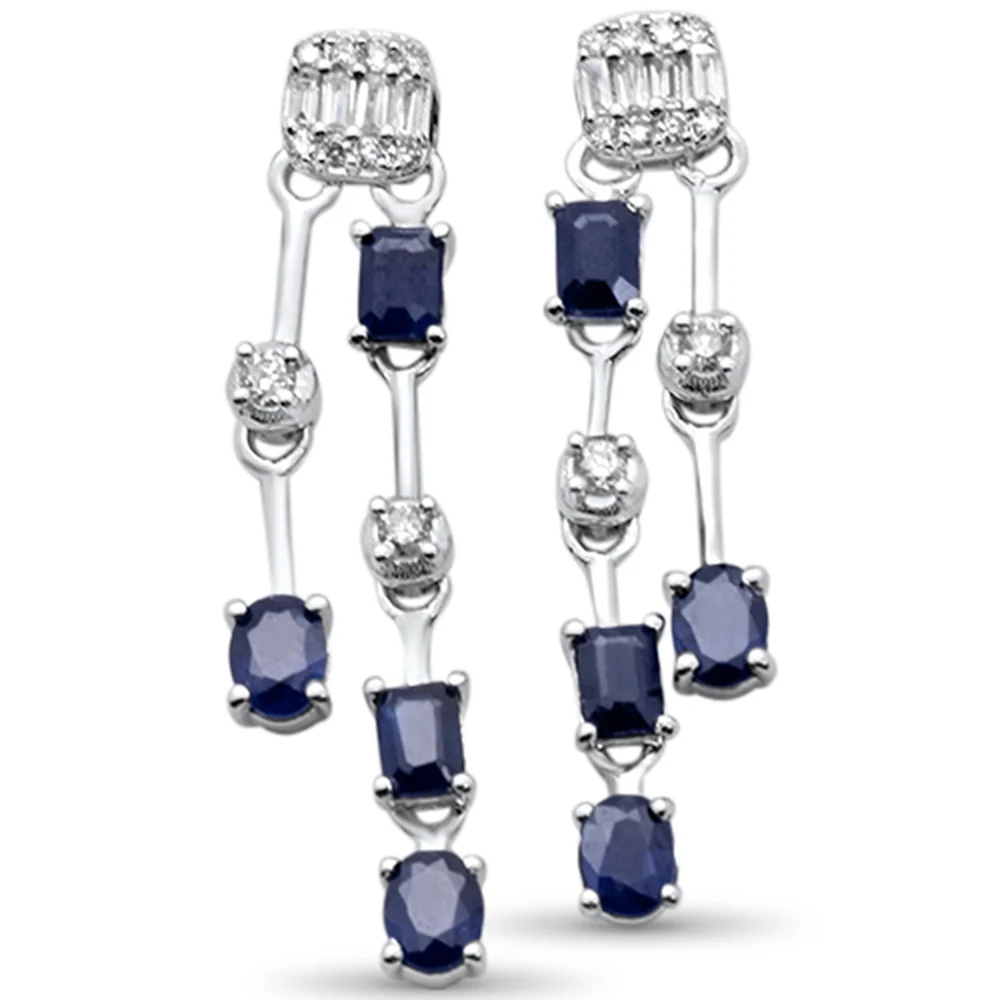 <span style="color:purple">SPECIAL!</span>1.93ct G SI 14K White Gold Diamond Blue Sapphire Gemstones Drop Earrings