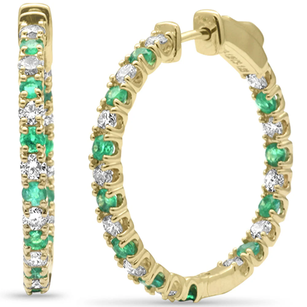 <span style="color:purple">SPECIAL!</span> 1.99ct G SI 14K Yellow Gold Diamond & Green Emerald Hoop Earrings