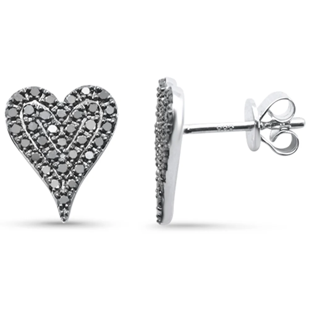 .45ct G SI 14K White Gold Black Diamond Heart Shaped Earrings