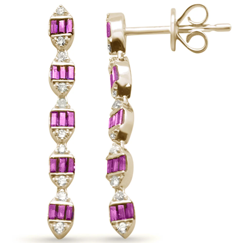 .42ct F SI 14K Yellow Gold Diamond & Ruby Dangling Earrings Pushback
