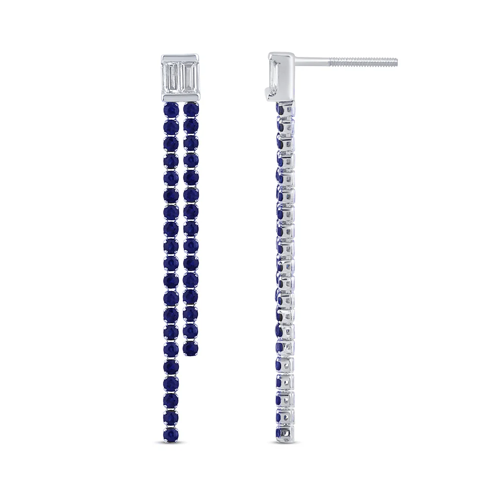 <span style="color:purple">SPECIAL!</span>1.85ct G SI 14K White Gold Diamond & Blue Sapphire Drop Earrings