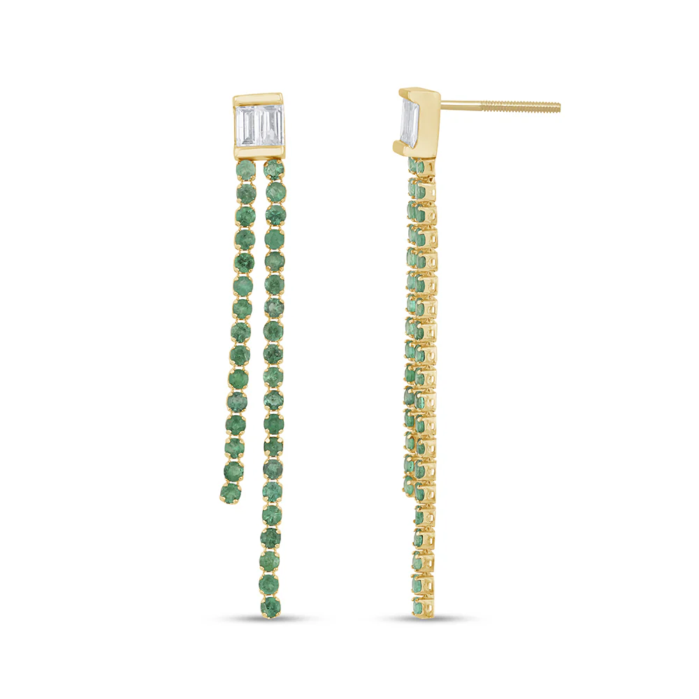 <span style="color:purple">SPECIAL!</span>1.38ct G SI 14K Yellow Gold Diamond & Emerald Gemstones Drop Earrings