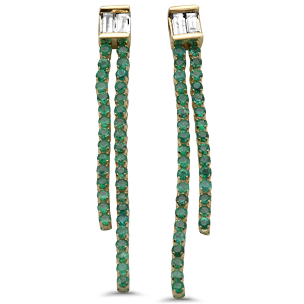 <span style="color:purple">SPECIAL!</span>1.38ct G SI 14K Yellow Gold Diamond & Emerald Gemstones Drop Earrings - Image 2