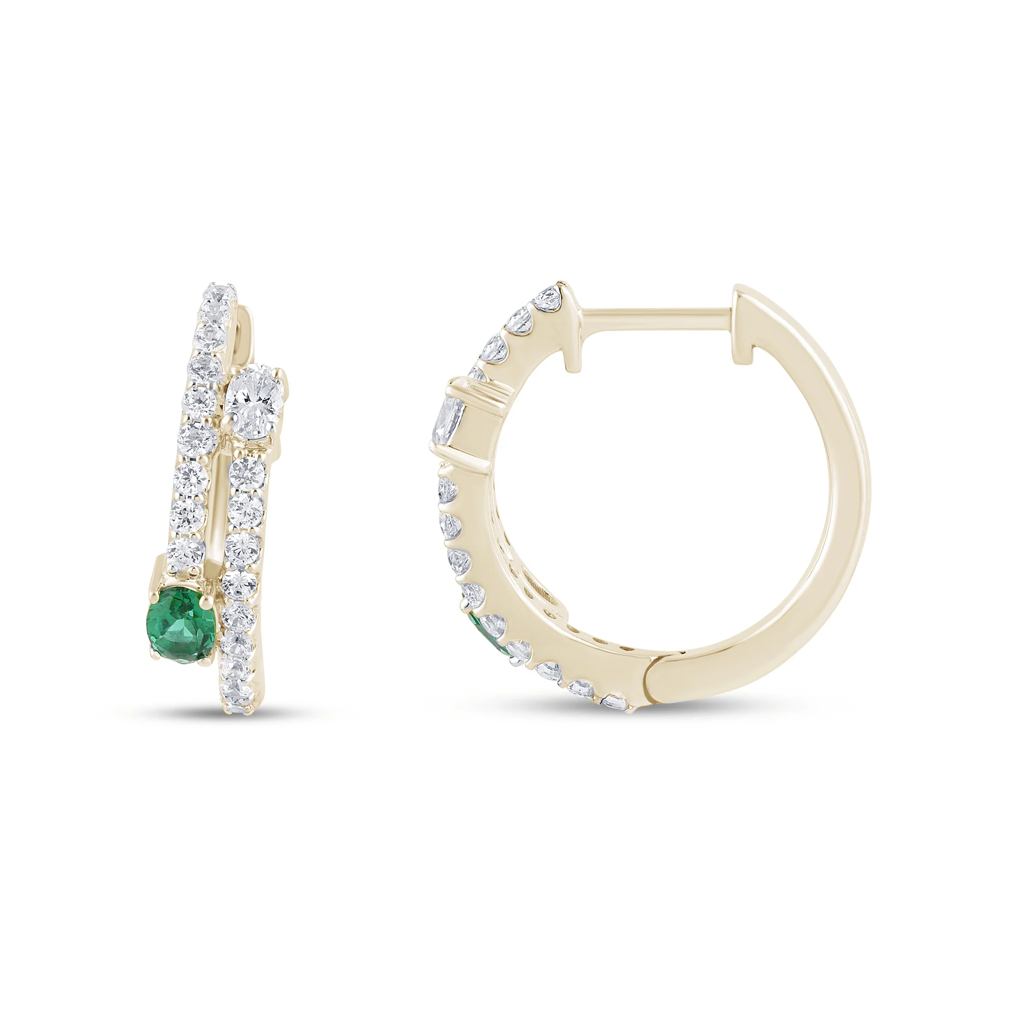 <span style="color:purple">SPECIAL!</span>1.01ct G SI 14K Yellow Gold Diamond & Emerald Gemstones Hoop Earrings