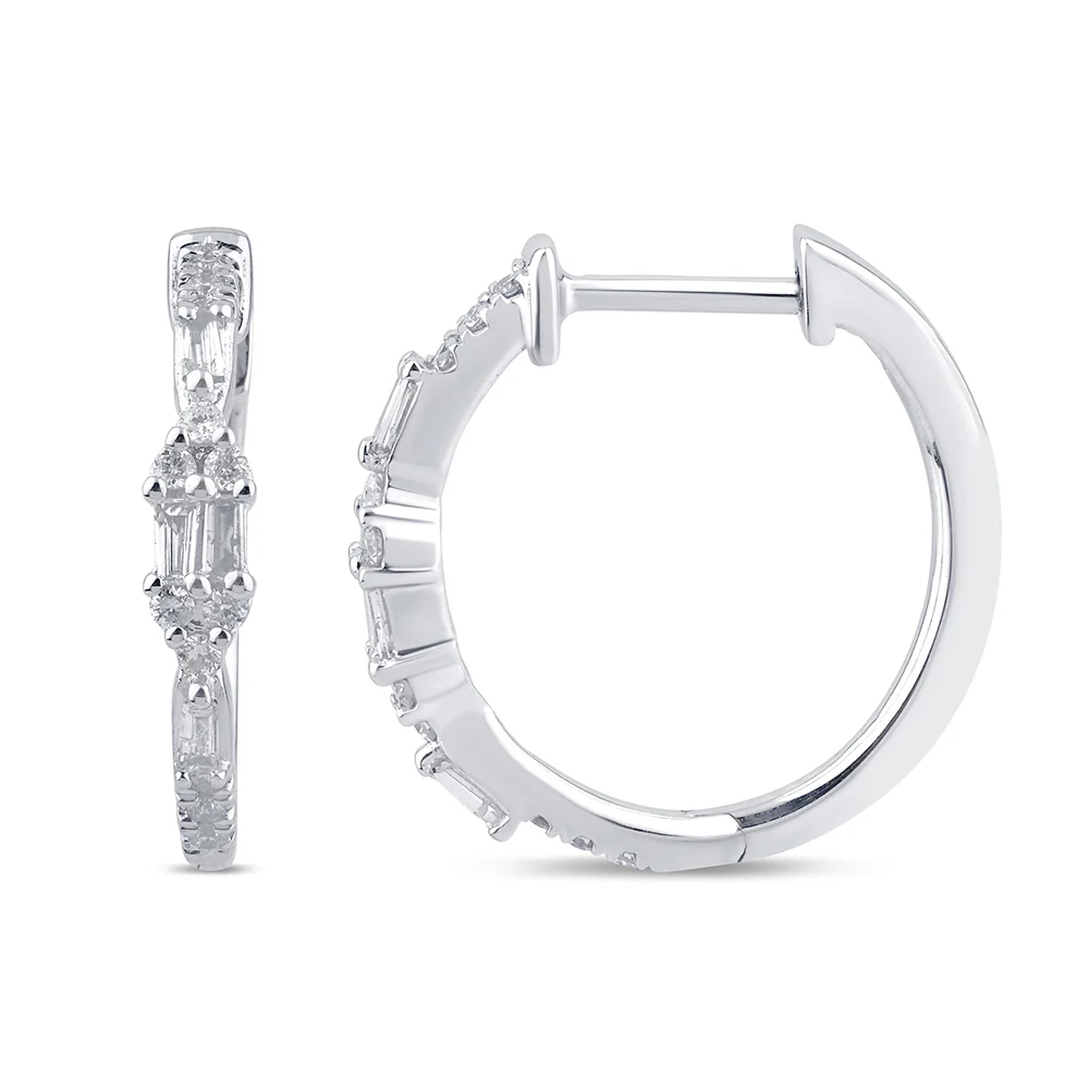 <span style="color:purple">SPECIAL!</span> .25ct G SI 14K White Gold Diamond Round & Baguette Hoop Earrings