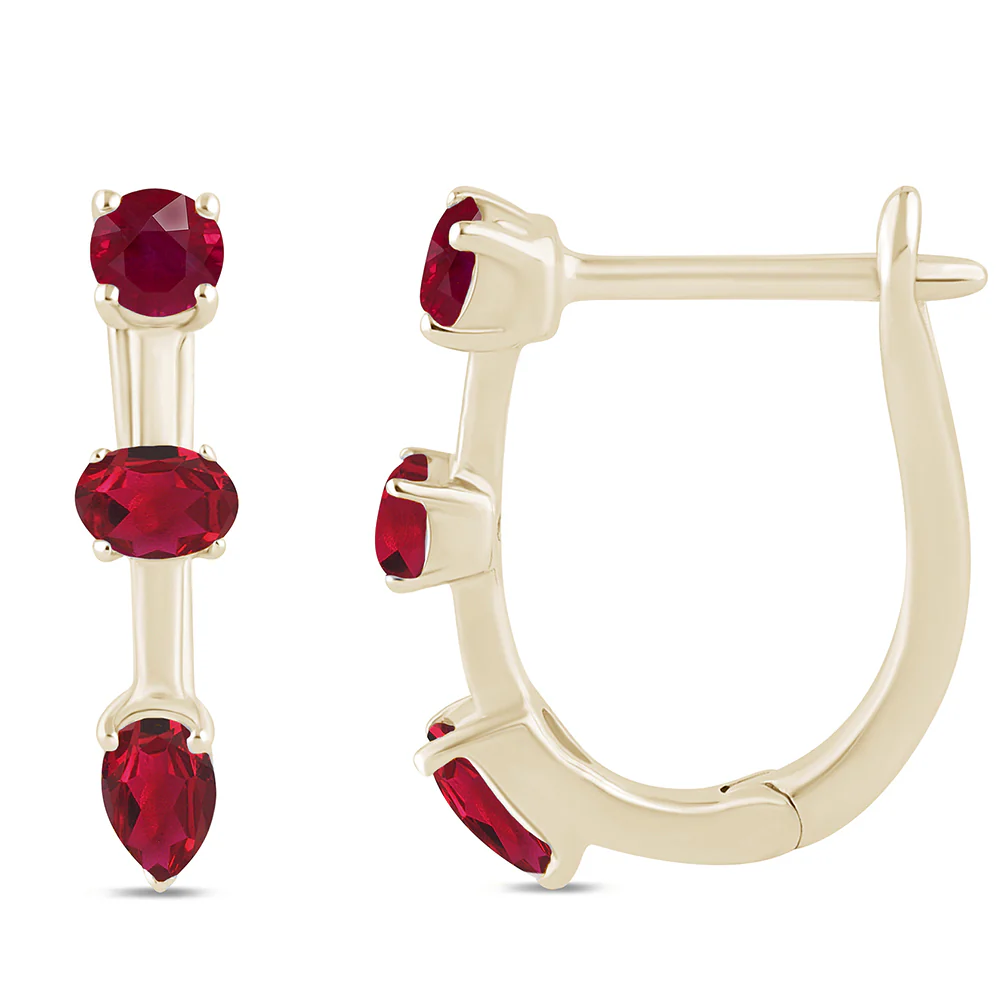 <span style="color:purple">SPECIAL!</span> .85ct G SI 14K Yellow Gold Ruby Gemstones Hoop Earrings