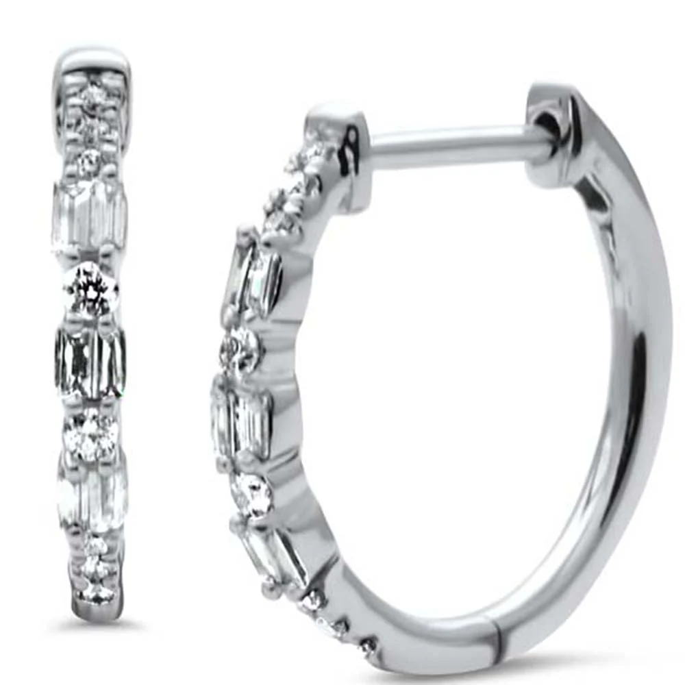<span style="color:purple">SPECIAL!</span> .21ct G SI 14K White Gold Round & Baguette Diamond Hoop Earrings