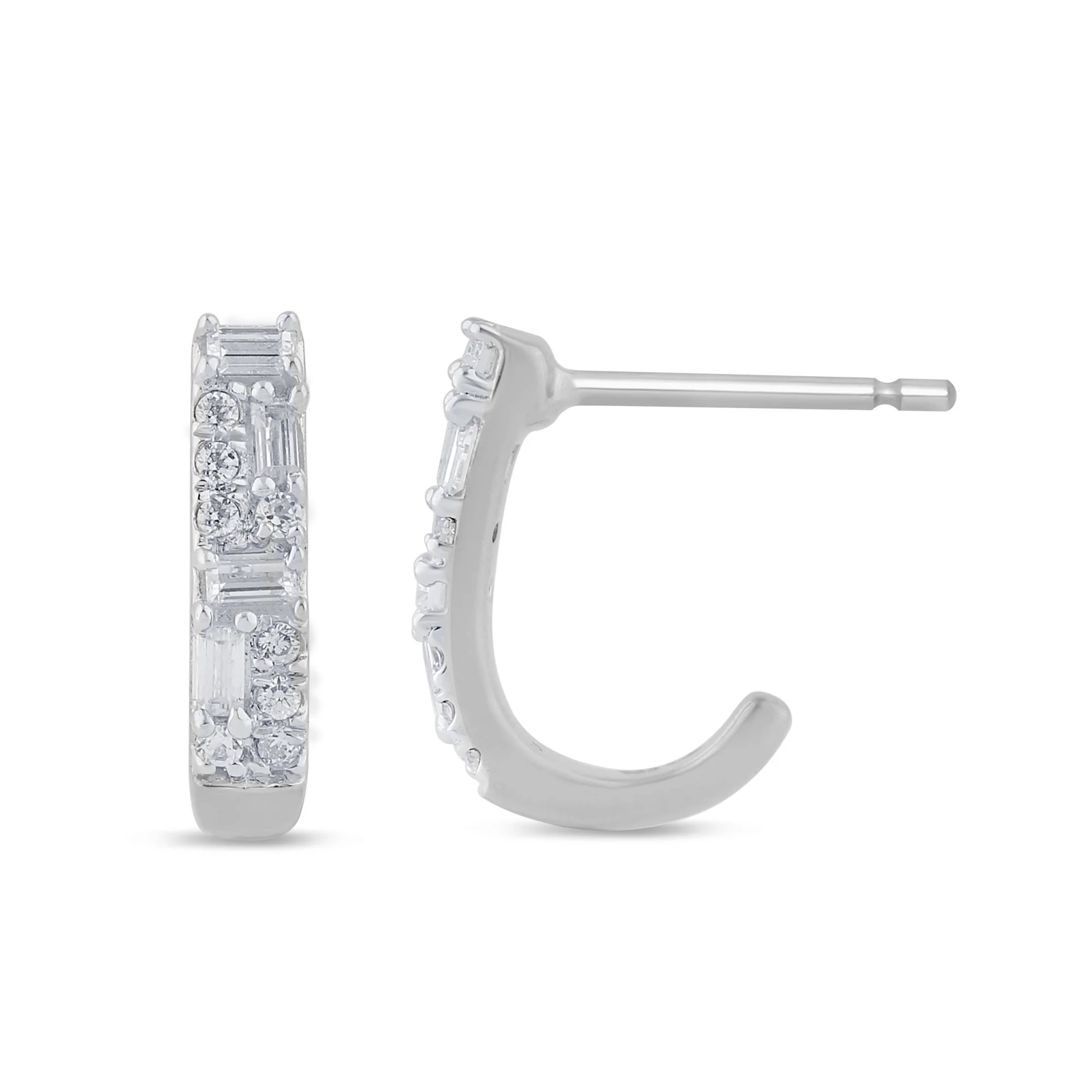 <span style="color:purple">SPECIAL!</span> .23ct G SI 14K White Gold Round & Baguette Diamond Hoop Earrings