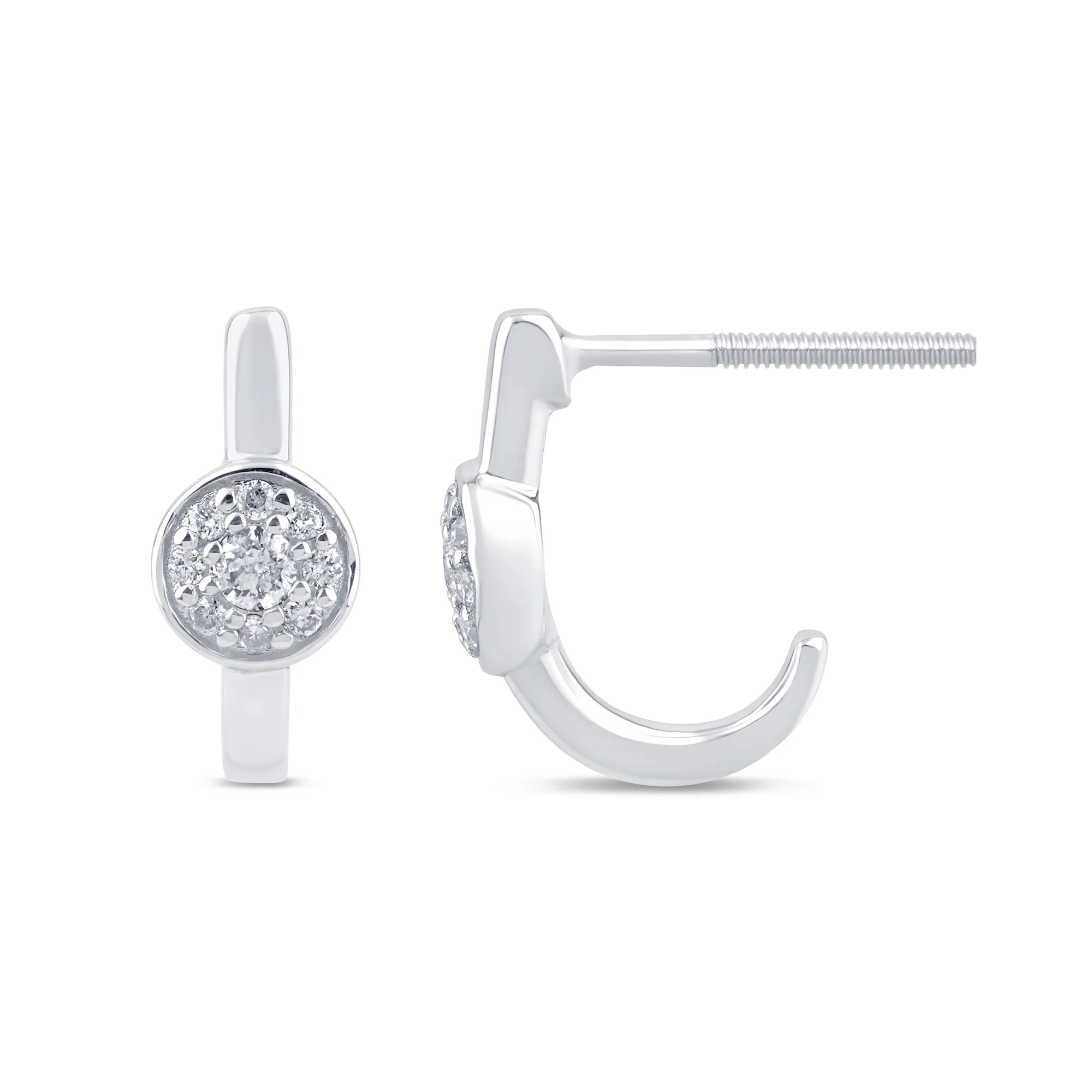 .13ct G SI 14K White Gold Diamond Petite J Hoop Earrings