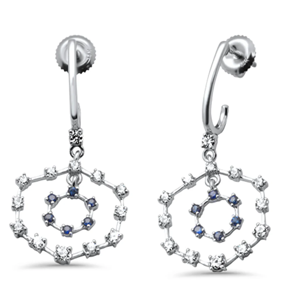 <span style="color:purple">SPECIAL!</span> 1.01ct G SI 14K White Gold Diamond & Blue Sapphire Gemstones Drop Earrings