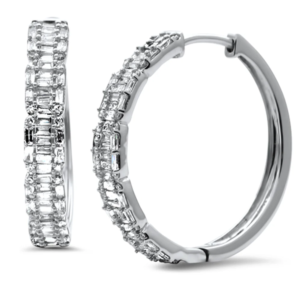 <span style="color:purple">SPECIAL!</span> .72ct G SI 14K White Gold Round & Baguette Diamond Hoop Earrings
