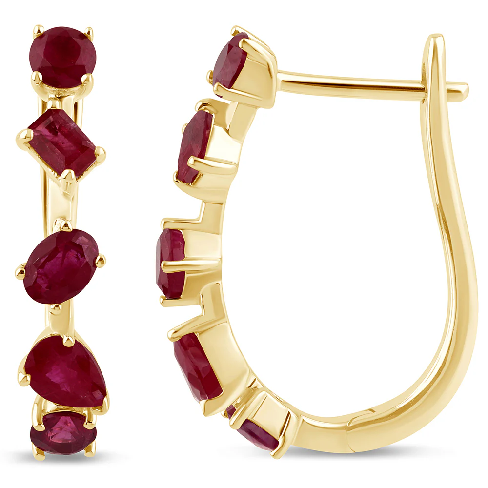 <span style="color:purple">SPECIAL!</span>1.51ct G SI 14K Yellow Gold Ruby Gemstones Hoop Earrings