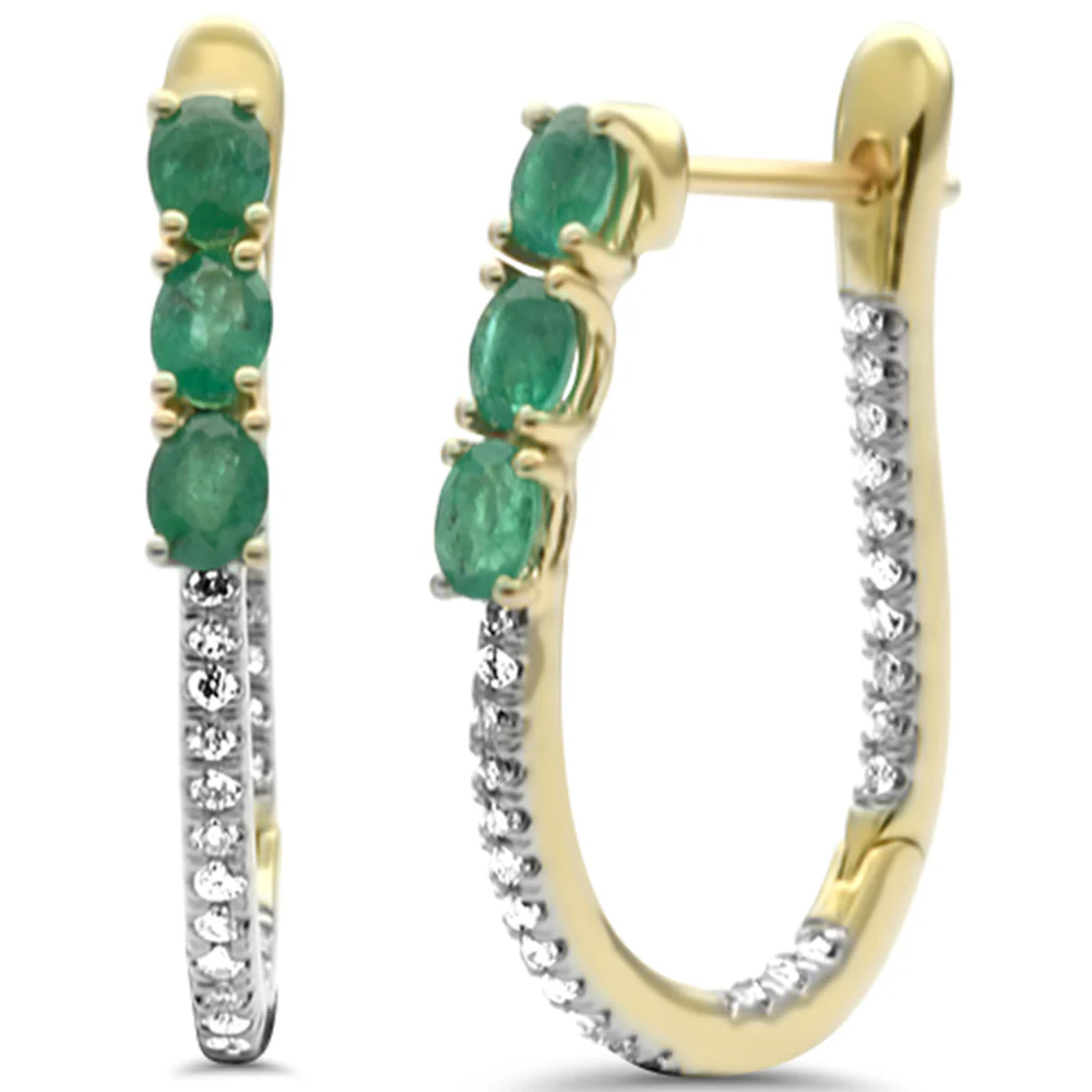 <span style="color:purple">SPECIAL!</span> 1.44ct G SI 14K Yellow Gold Diamond & Emerald Gemstones Hoop Earrings