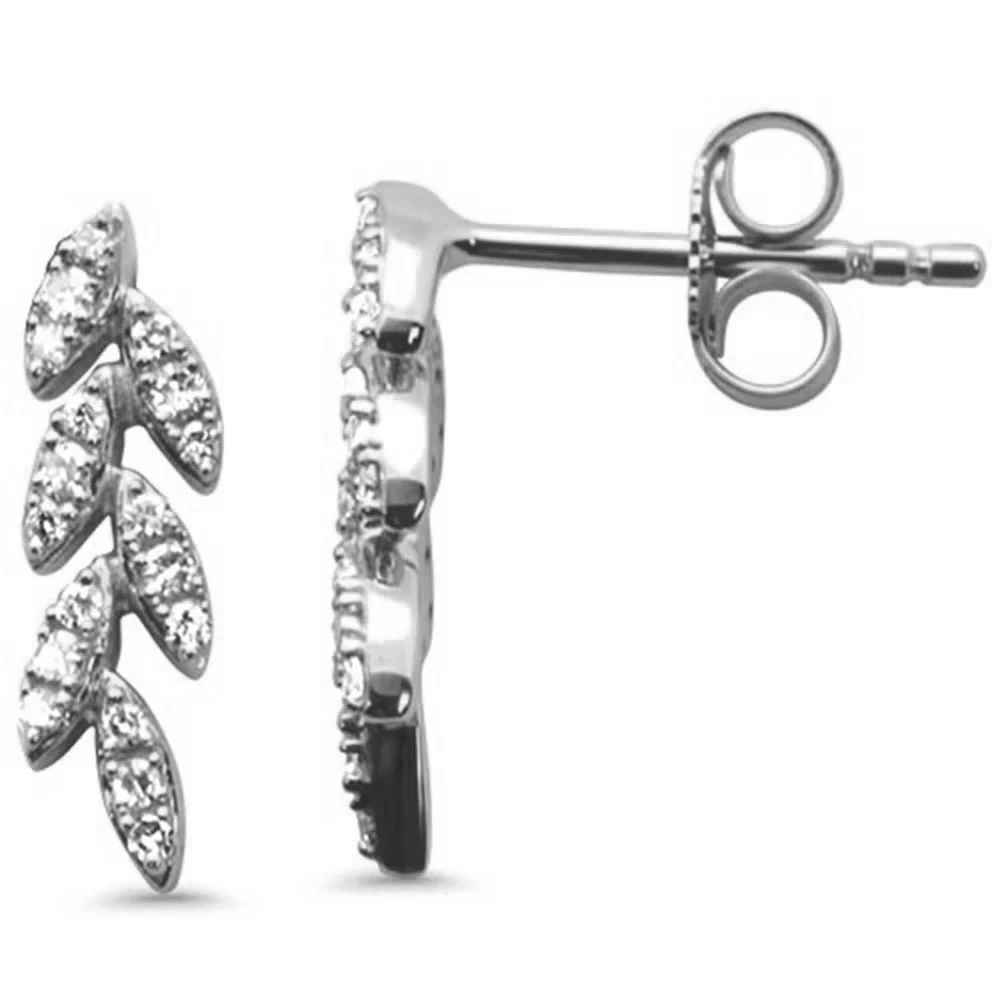 .17ct G SI 14K White Gold Diamond Olive Branch Earrings
