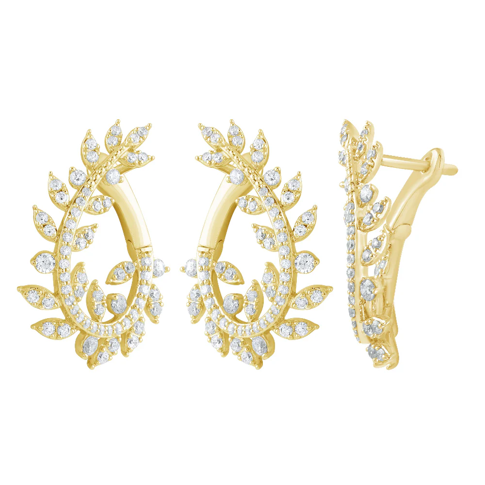 <span style="color:purple">SPECIAL!</span> .97ct G SI 14K Yellow Gold Diamond Olive Branch Earrings