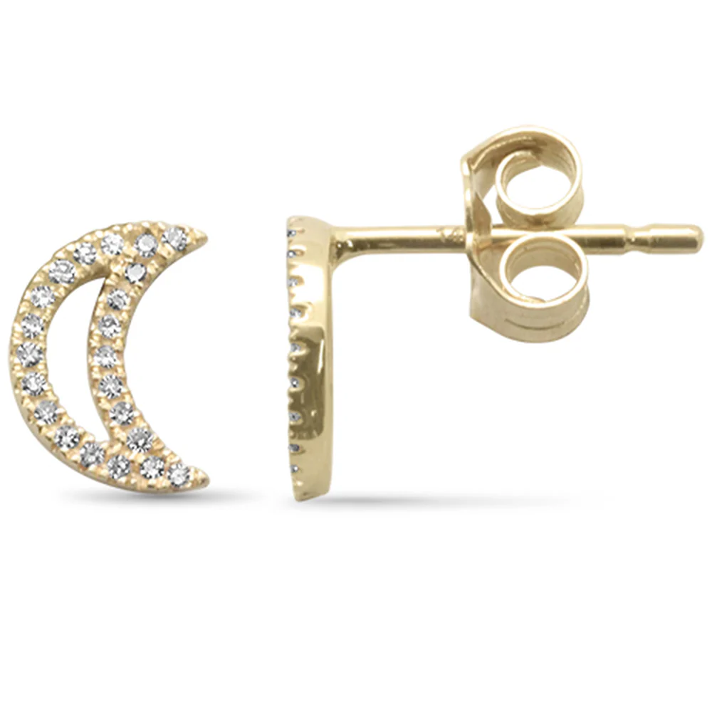 .08ct G SI 14K Yellow Gold Diamond Half Moon Earrings