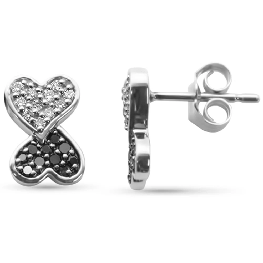 <span style="color:purple">SPECIAL!</span> .25ct G SI 14K White Gold Black & White Diamond Heart Earrings