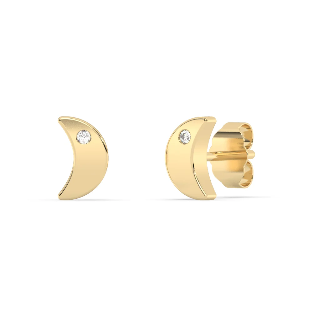 .04ct G SI 14K Yellow Gold Diamond Crescent Moon Earrings