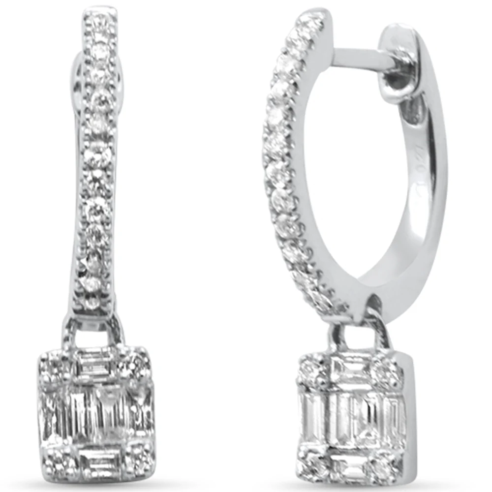 <span style="color:purple">SPECIAL!</span>.23ct G SI 14K White Gold Round & Baguette Diamond Dangling Hoop Earrings