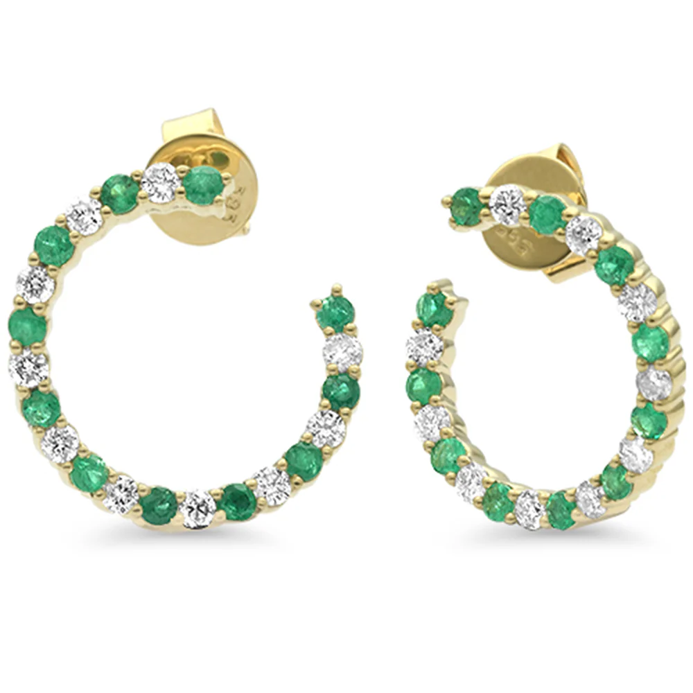 <span style="color:purple">SPECIAL!</span> 1.06ct G SI 14K Yellow Gold Diamond & Emerald Gemstones Hoop Earrings