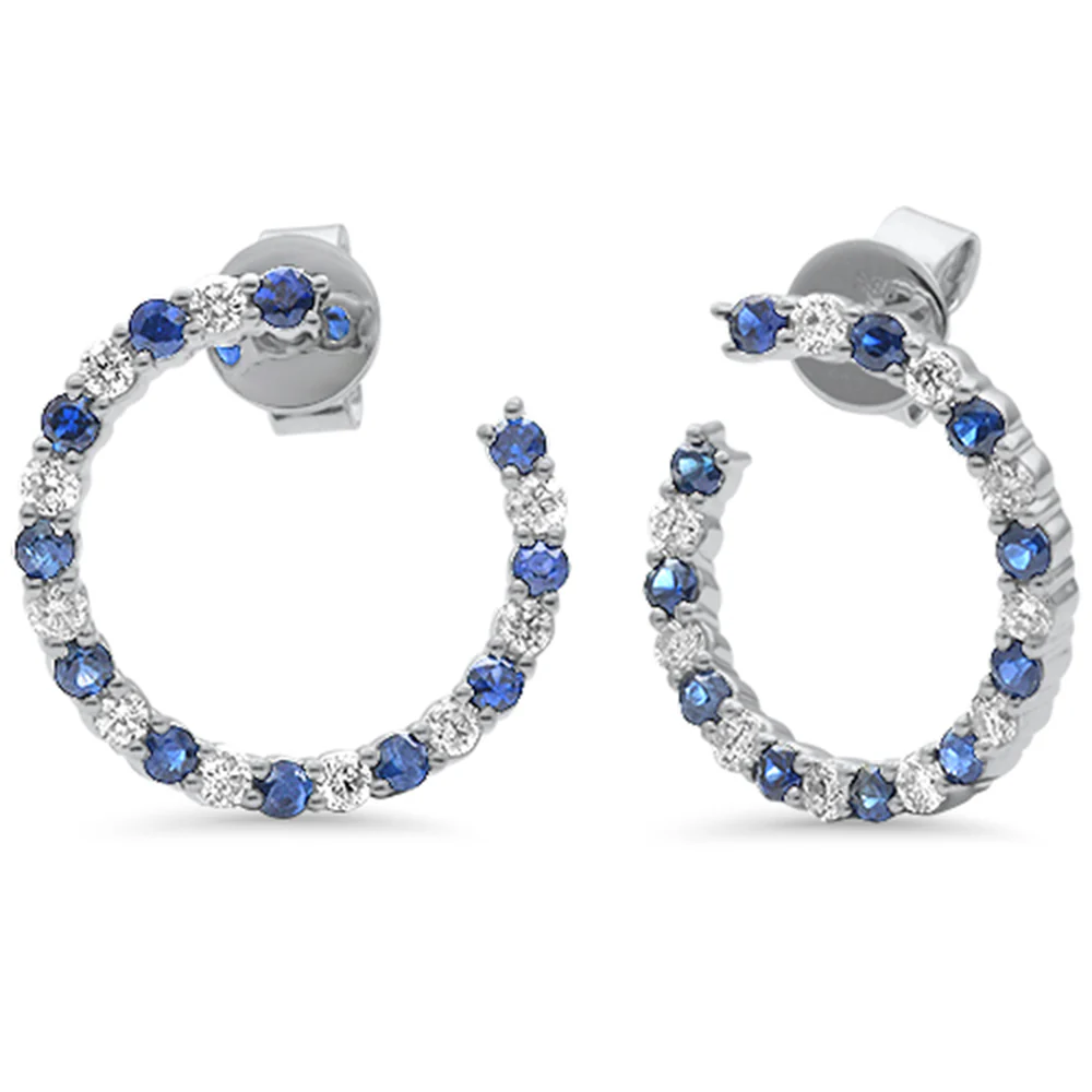 <span style="color:purple">SPECIAL!</span> 1.19ct G SI 14K White Gold Diamond & Blue Sapphire Gemstones Hoop Earrings