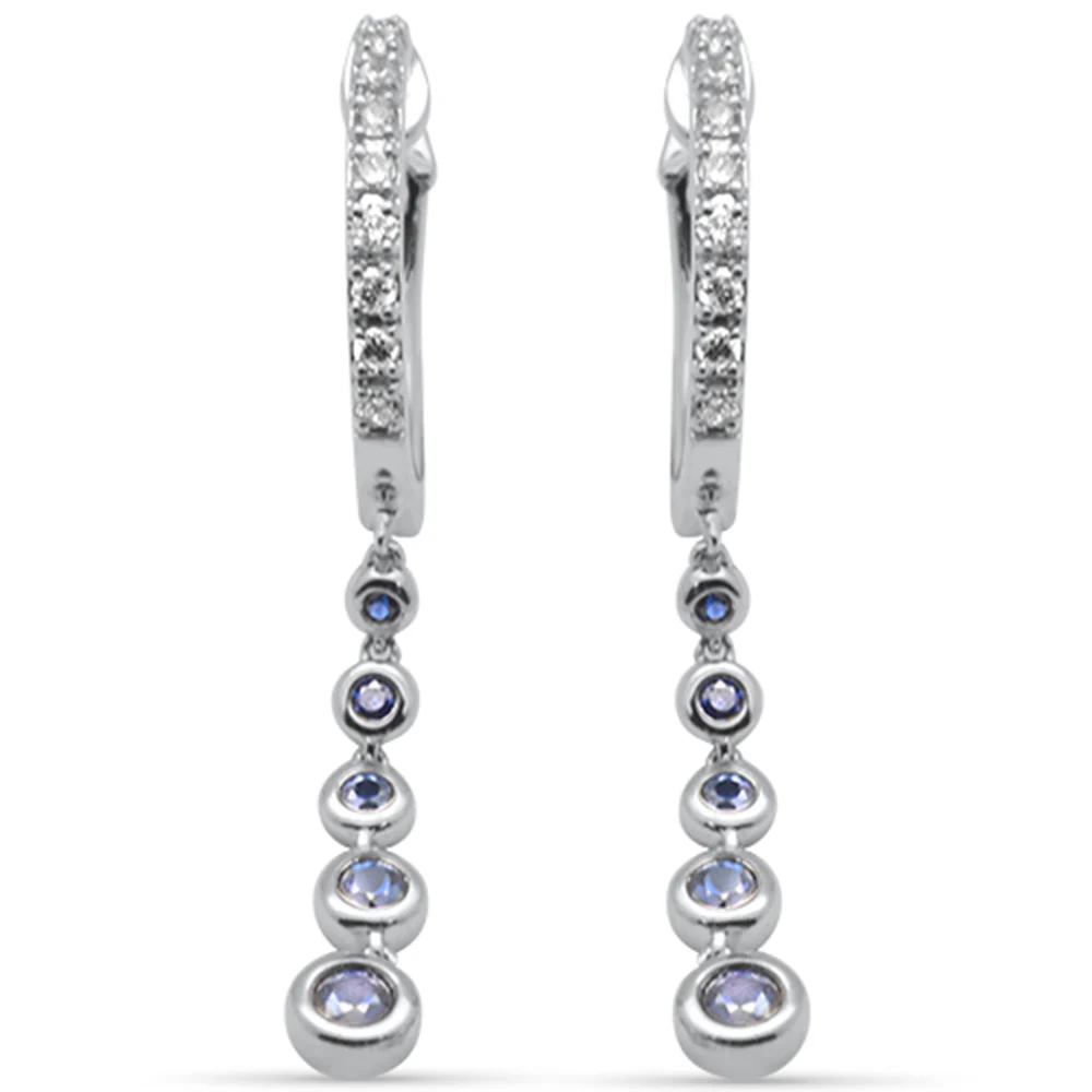 <span style="color:purple">SPECIAL!</span> .38ct G SI 14K White Gold Diamond Blue Sapphire Gemstones Dangling Hoop Earrings