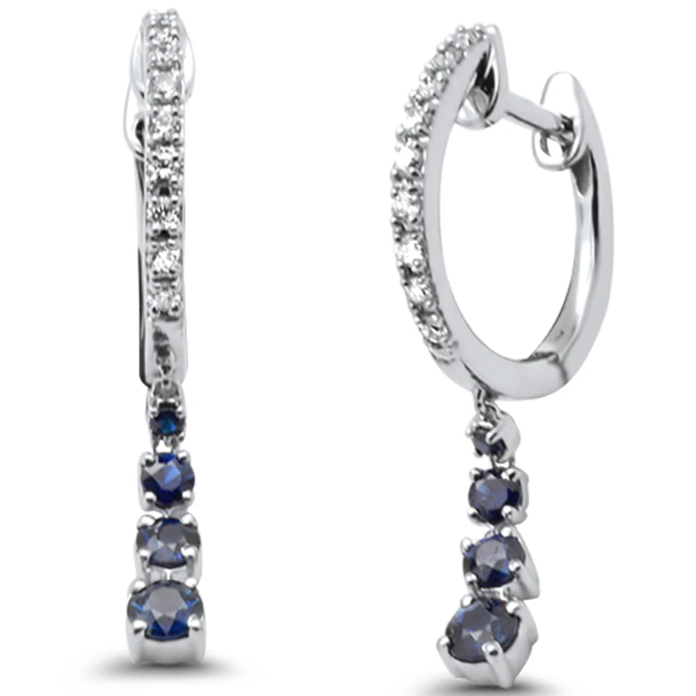 <span>DIAMOND CLOSEOUT! </span> .56ct G SI 14K White Gold Diamond Blue Sapphire Gemstones Dangling Hoop Earrings