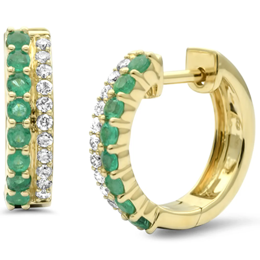 <span style="color:purple">SPECIAL!</span> .71ct G SI 14K Yellow Gold Diamond & Emerald Gemstones Hoop Earrings