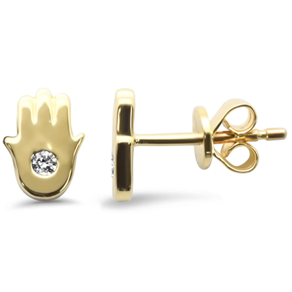 .05ct G SI 14K Yellow Gold Diamond Hand of Hamsa Petite Earrings